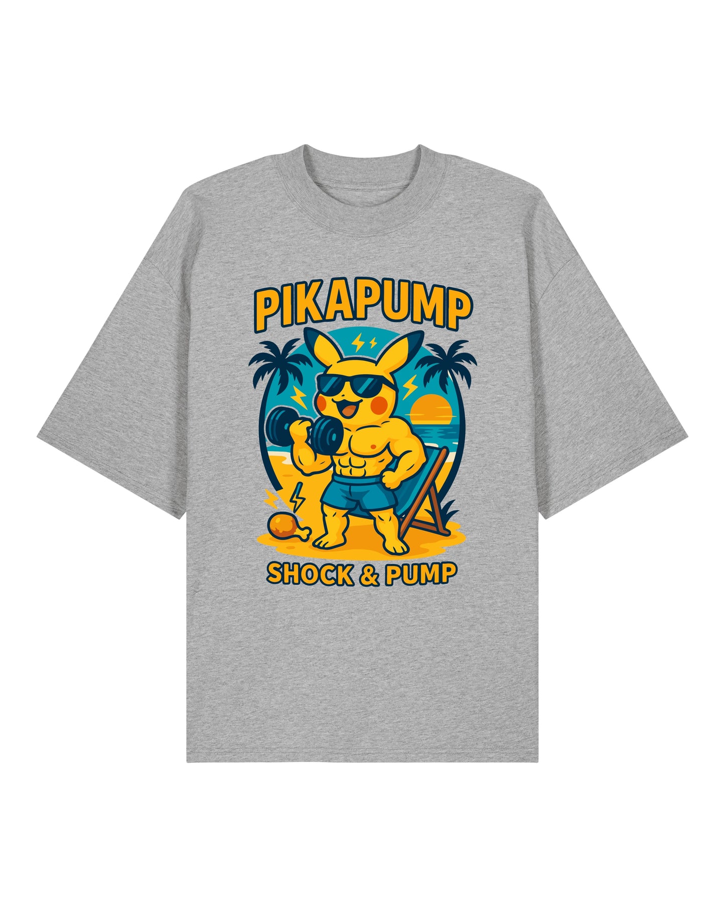 PIKAPUMP Oversized Gym Shirt Grau – Lustiges Workout Pump Cover Shirt von Teeflix
