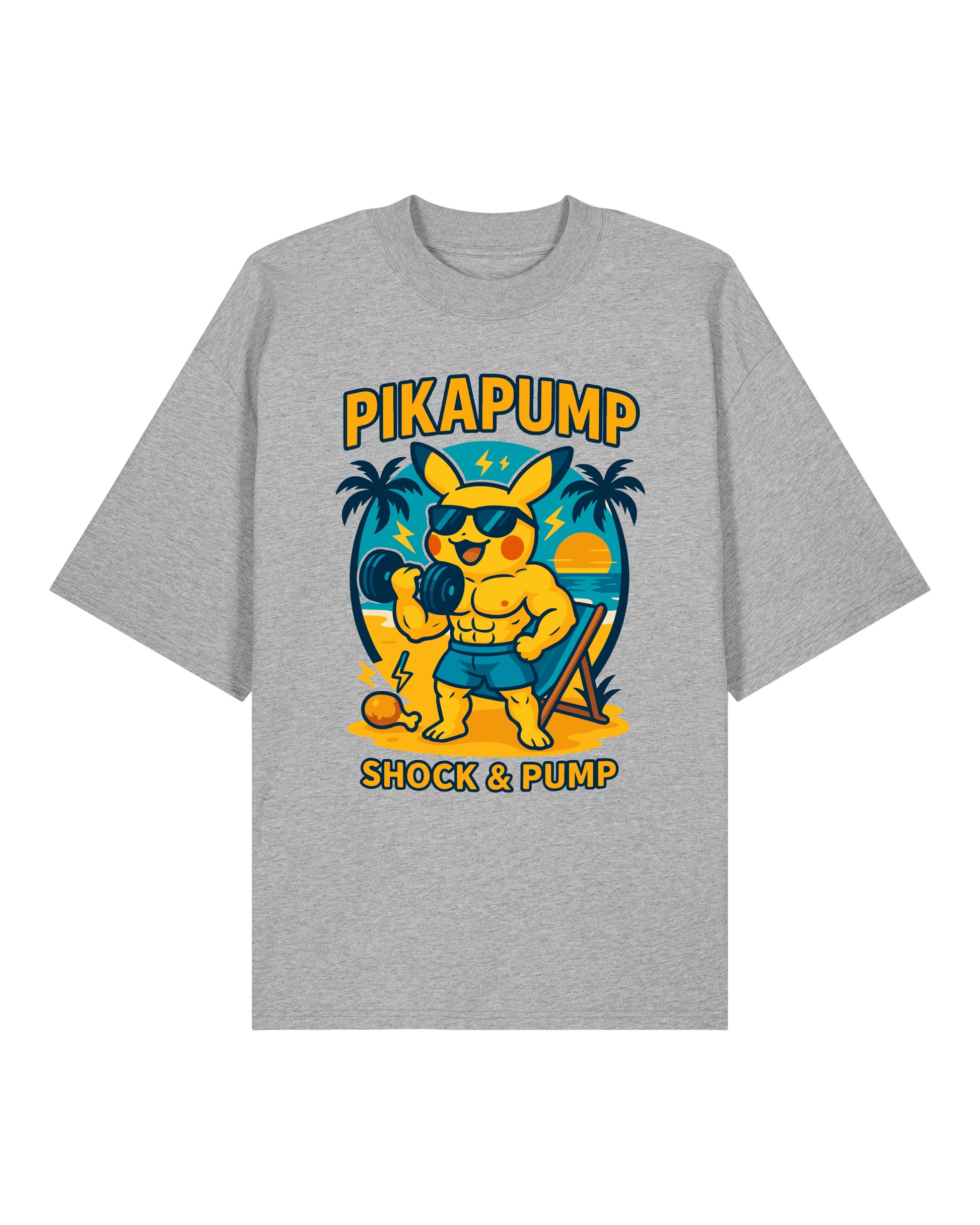 PIKAPUMP Oversized Gym Shirt Grau – Lustiges Workout Pump Cover Shirt von Teeflix