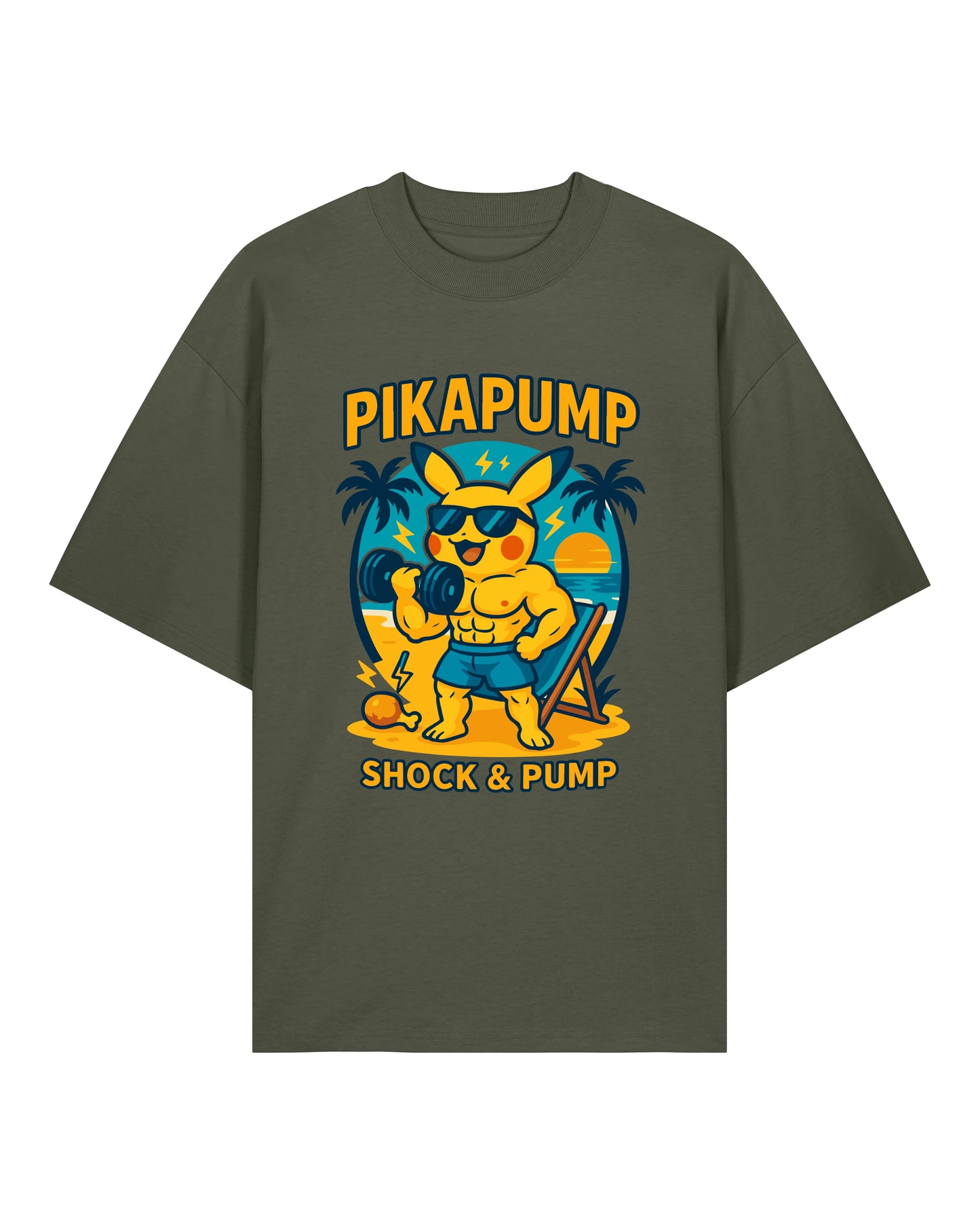 PIKAPUMP Oversized Gym Shirt Oliv – Oversized Pump Cover Training Shirt von Teeflix