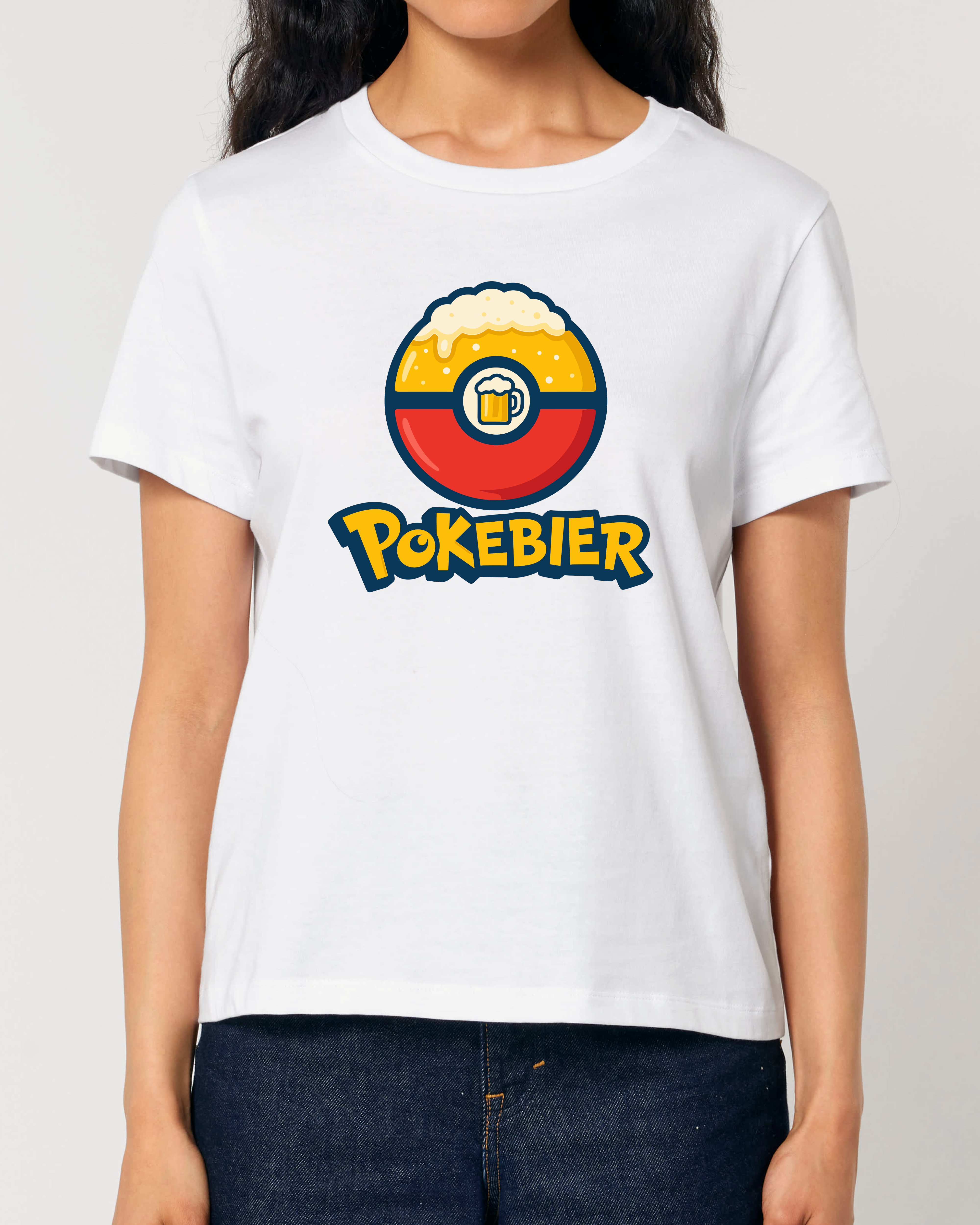 Pokebier Damen T-Shirt weiß – Lustiges Bier Shirt für Frauen
