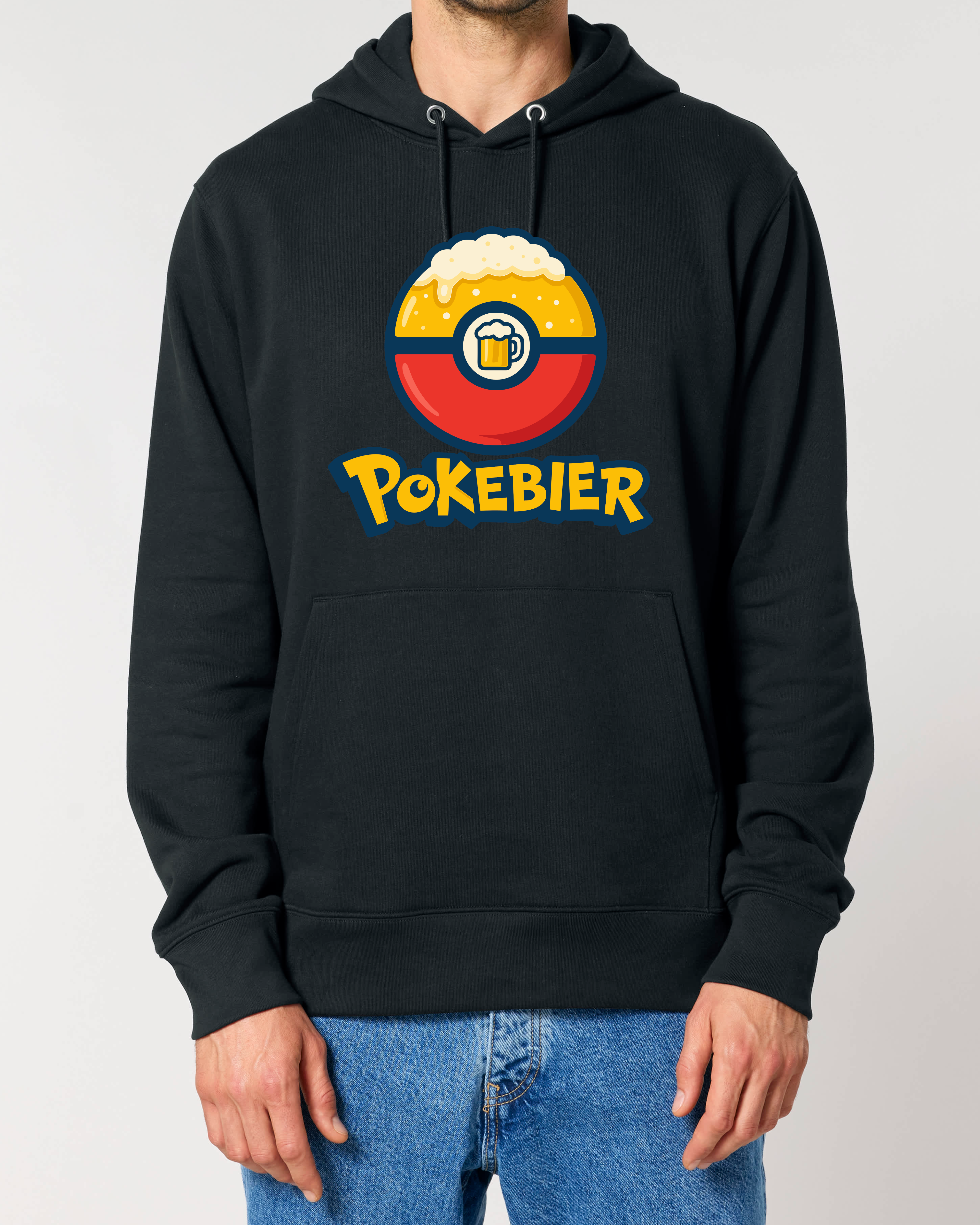 Pokebier Hoodie schwarz – lustiger Bier & Gaming Pullover für Herren und Damen