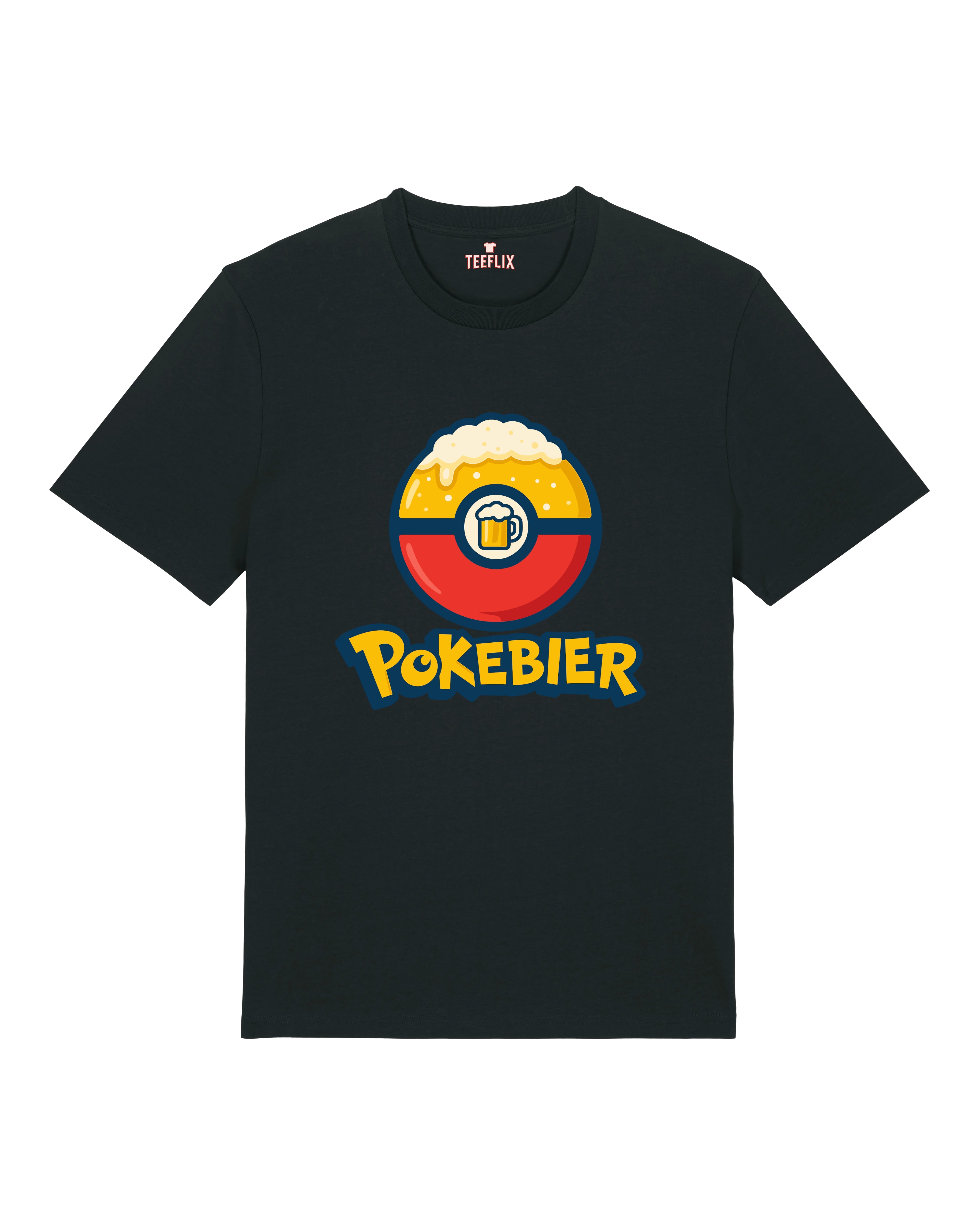 Pokebier T-Shirt Normal Fit Schwarz – Gaming Parodie Shirt für Bierfreunde