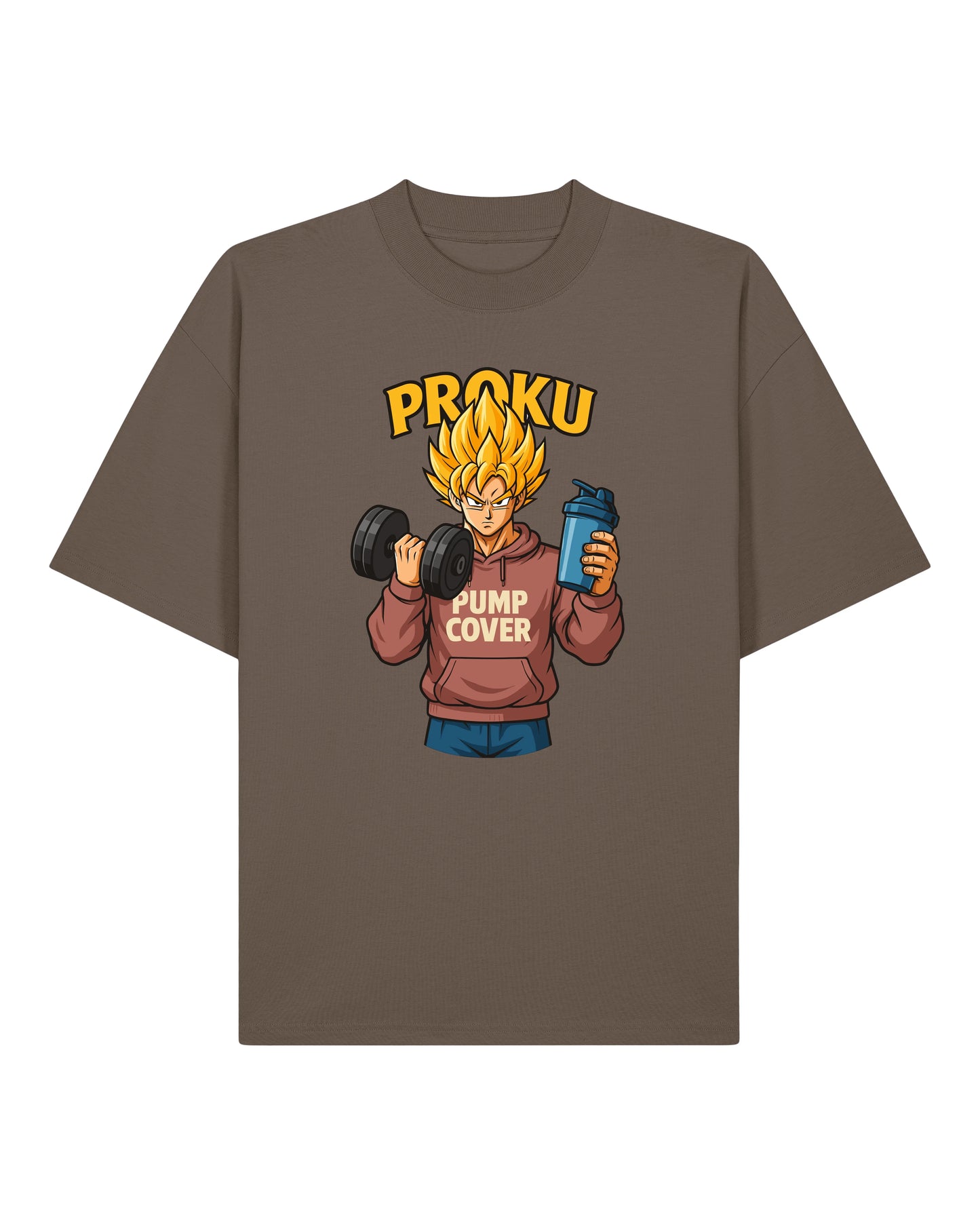 Proku Pump Cover Shirt Braun – Lustiges Oversized Gym T-Shirt Herren & Damen von Teeflix