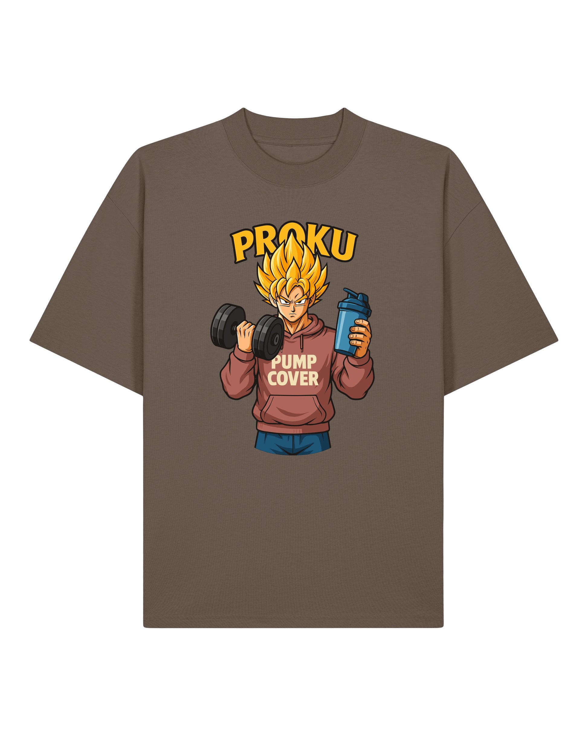 Proku Pump Cover Shirt Braun – Lustiges Oversized Gym T-Shirt Herren & Damen von Teeflix