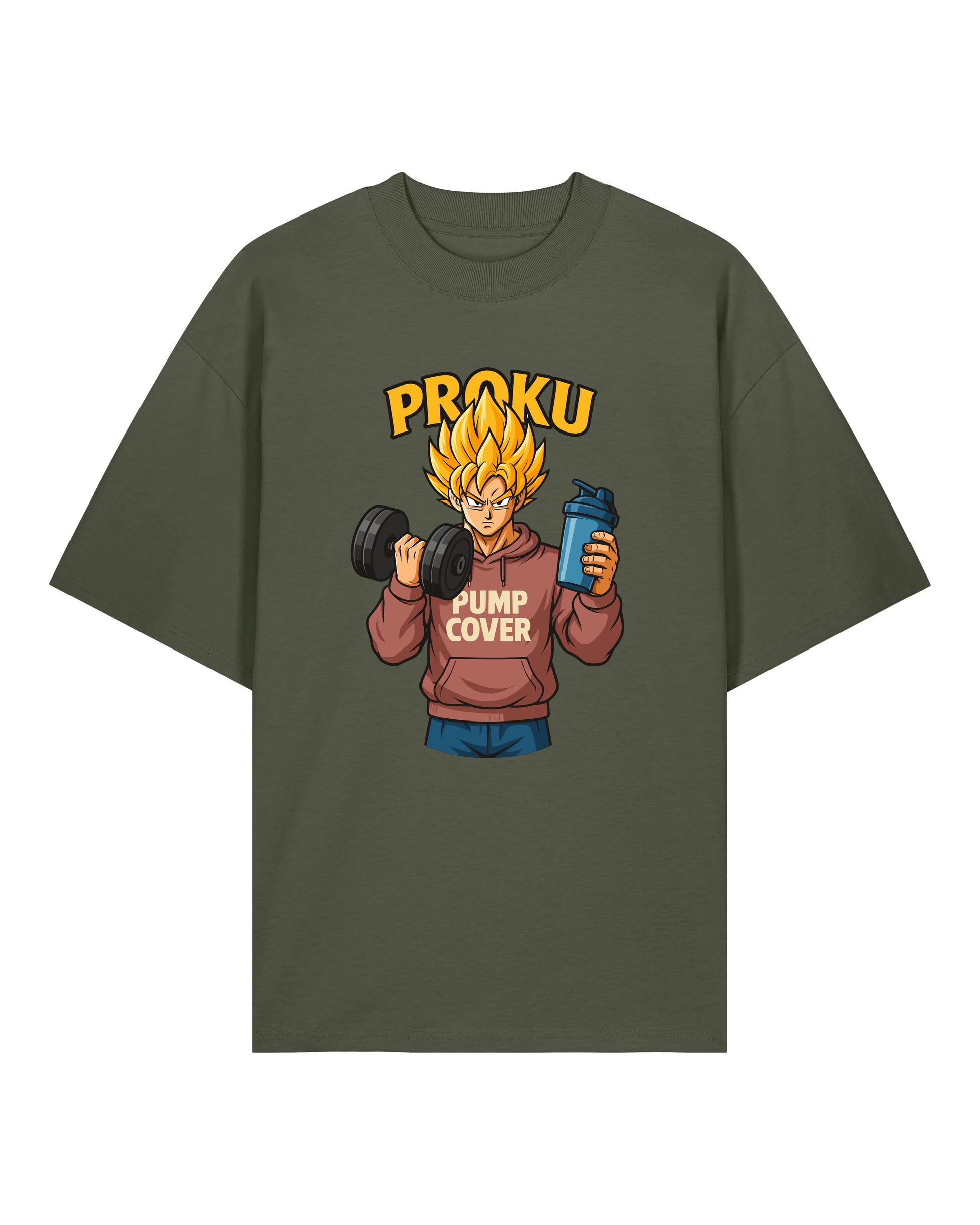 Proku Pump Cover Shirt Khaki – Oversized Gym Pump Cover Shirt aus 100% Bio-Baumwolle von Teeflix