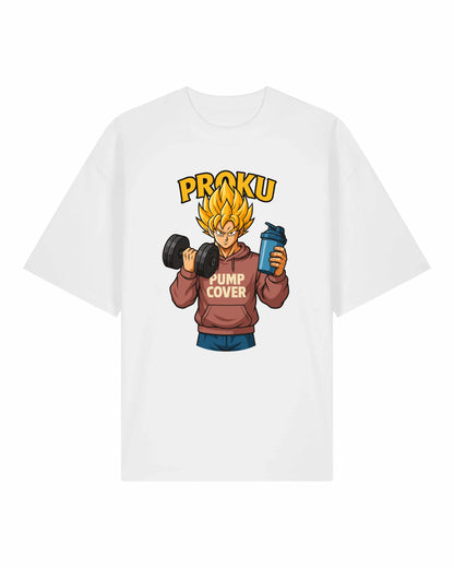 Proku Pump Cover Shirt Weiß – Lustiges Fitness Oversized T-Shirt von Teeflix