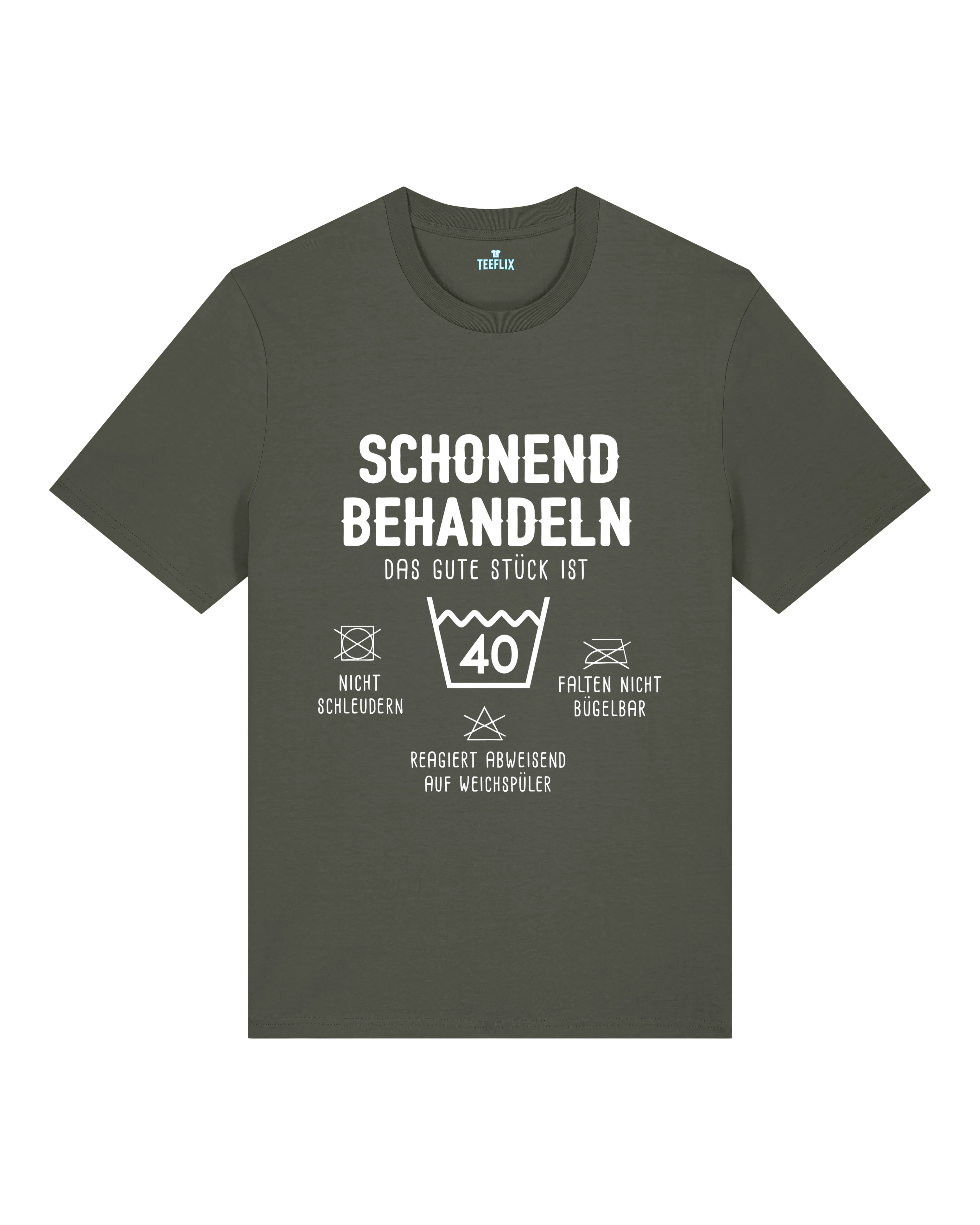 Olivgrünes T-Shirt mit Aufdruck „Schonend Behandeln“ – Witziges Geburtstagsgeschenk