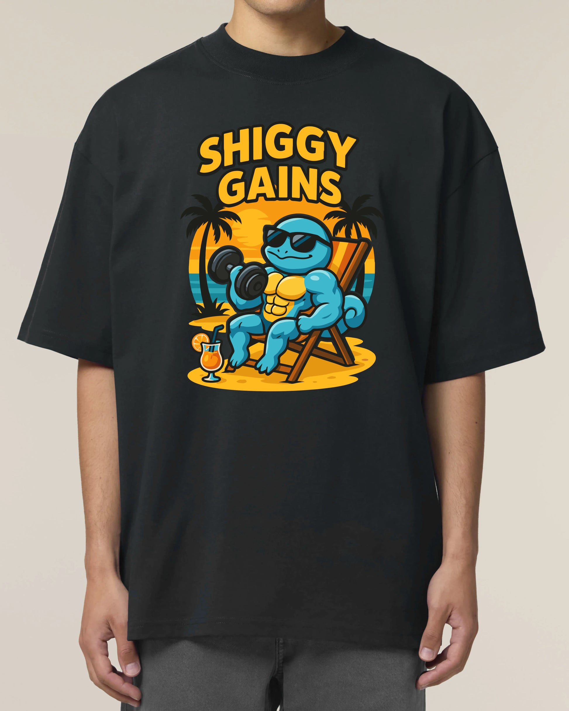 SHIGGY GAINS Oversized Pump Cover Gym Shirt Schwarz – Lustiges Fitness Fun Shirt von Teeflix