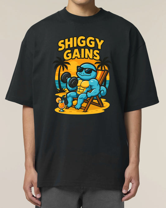 SHIGGY GAINS Oversized Pump Cover Gym Shirt Schwarz – Lustiges Fitness Fun Shirt von Teeflix