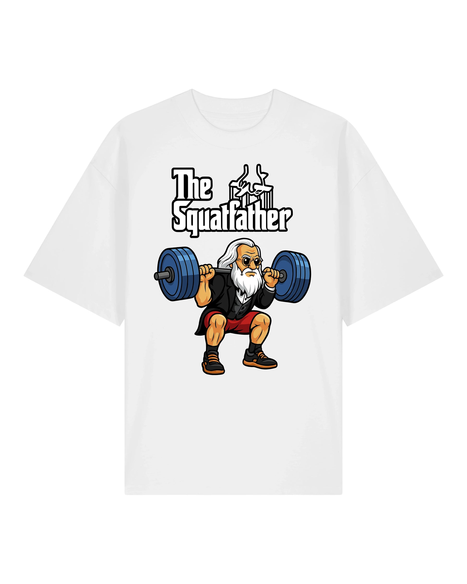 Legday T-Shirt mit Squatfather-Motiv in Weiß – Gym Humor von Teeflix