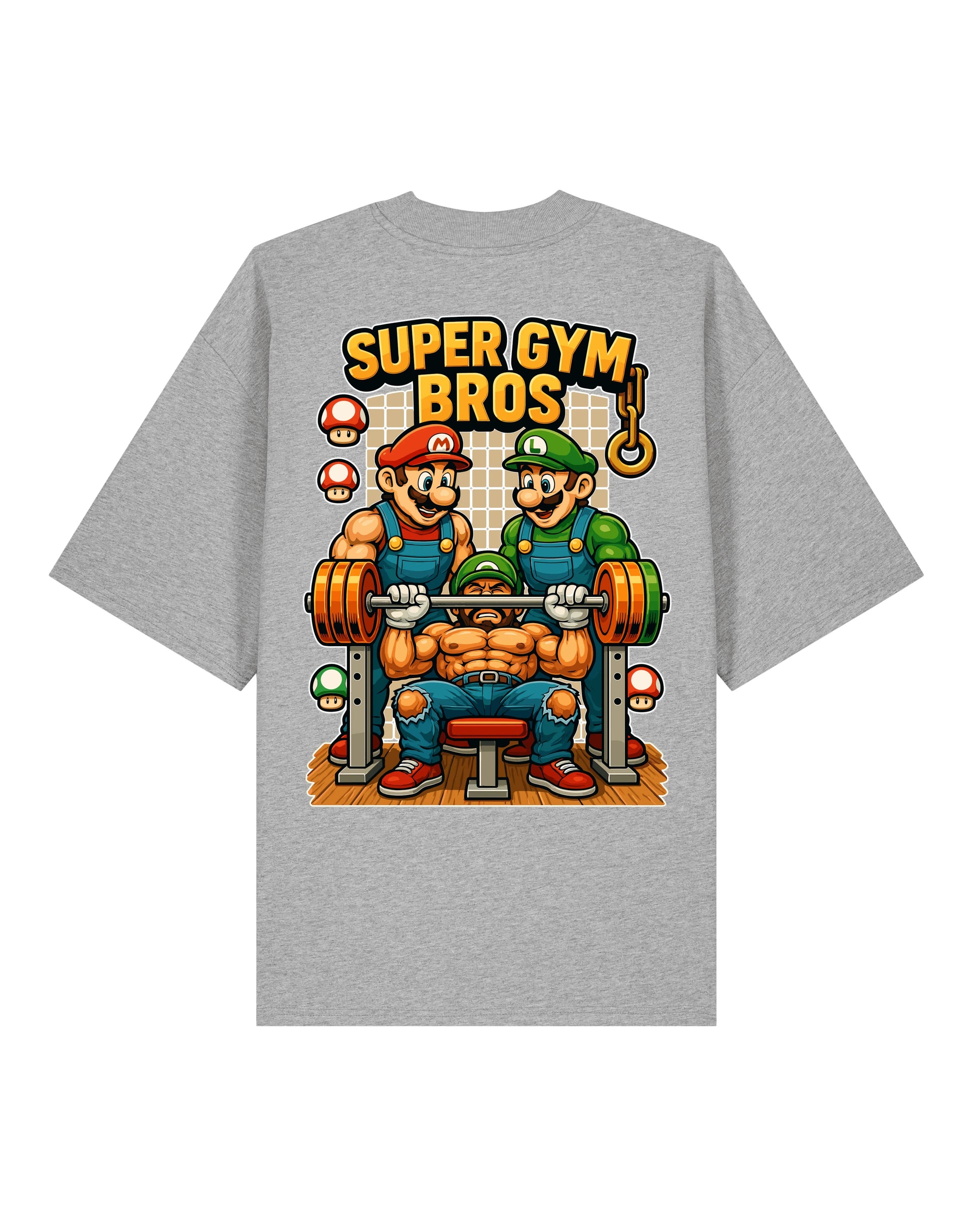 Graues Oversize Pump Cover Super Gym Bros – Lustiges Gym Shirt