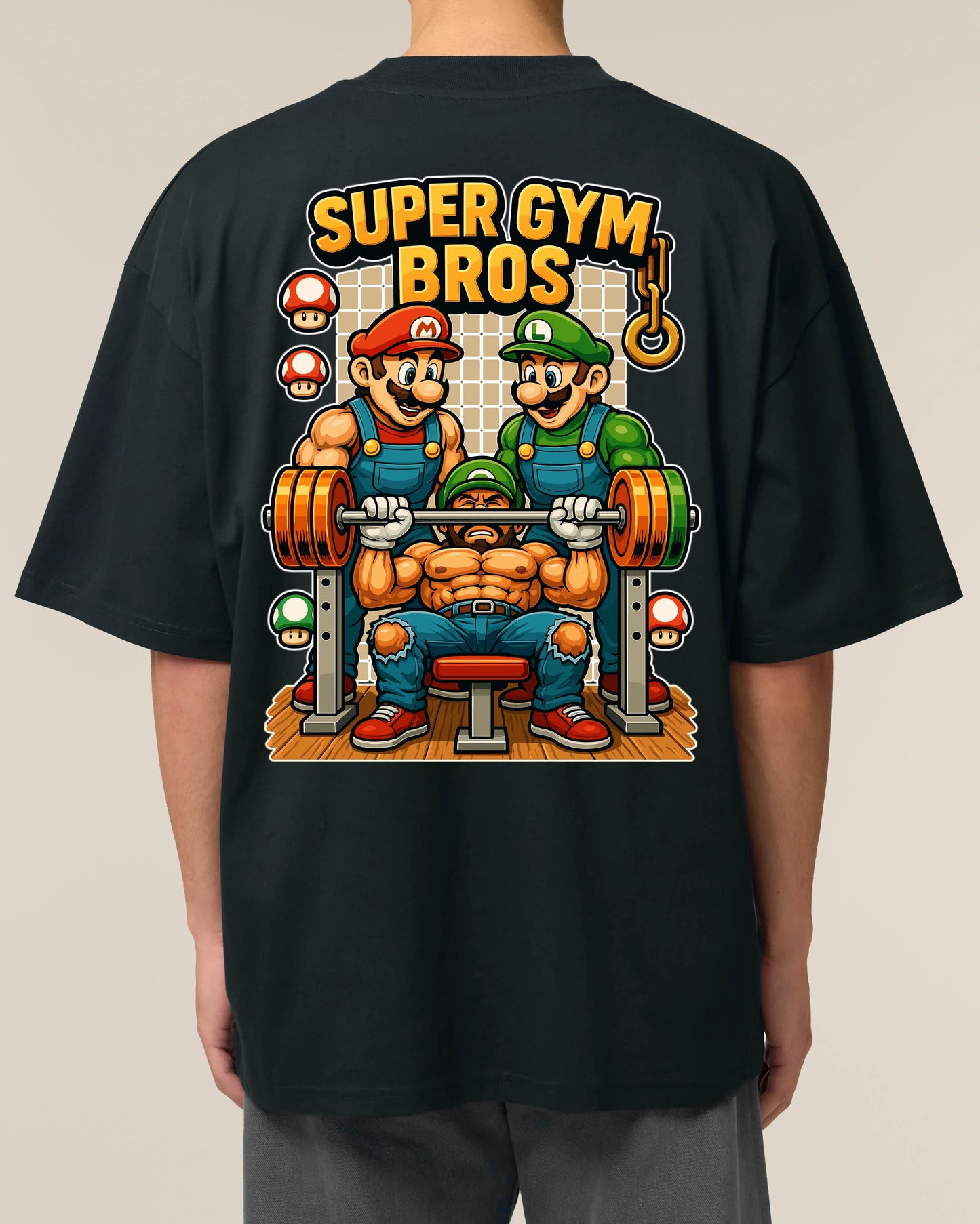 Super Gym Bros Pump Cover in Schwarz – Gaming Gym Shirt von Teeflix