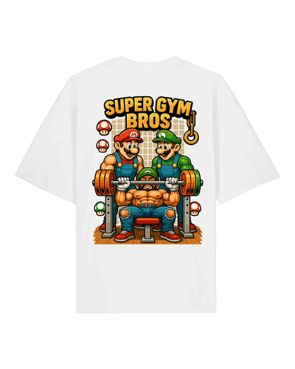 Weißes Super Gym Bros T-Shirt – Nerdy Fitness Shirt von Teeflix