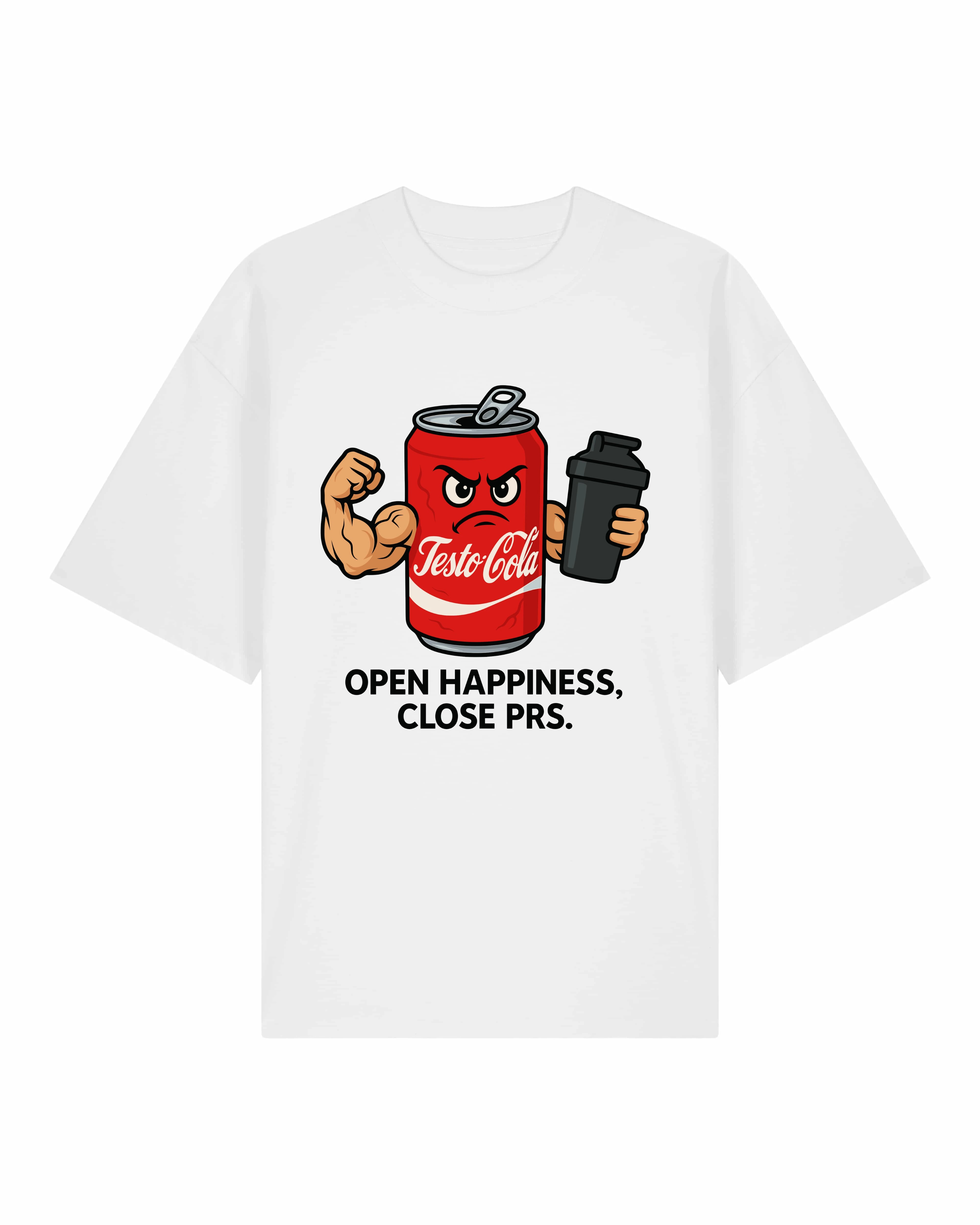 Testo Cola Oversize Pumpcover Shirt in Weiß – lustiges Fitnessshirt für Bodybuilder und Powerlifter