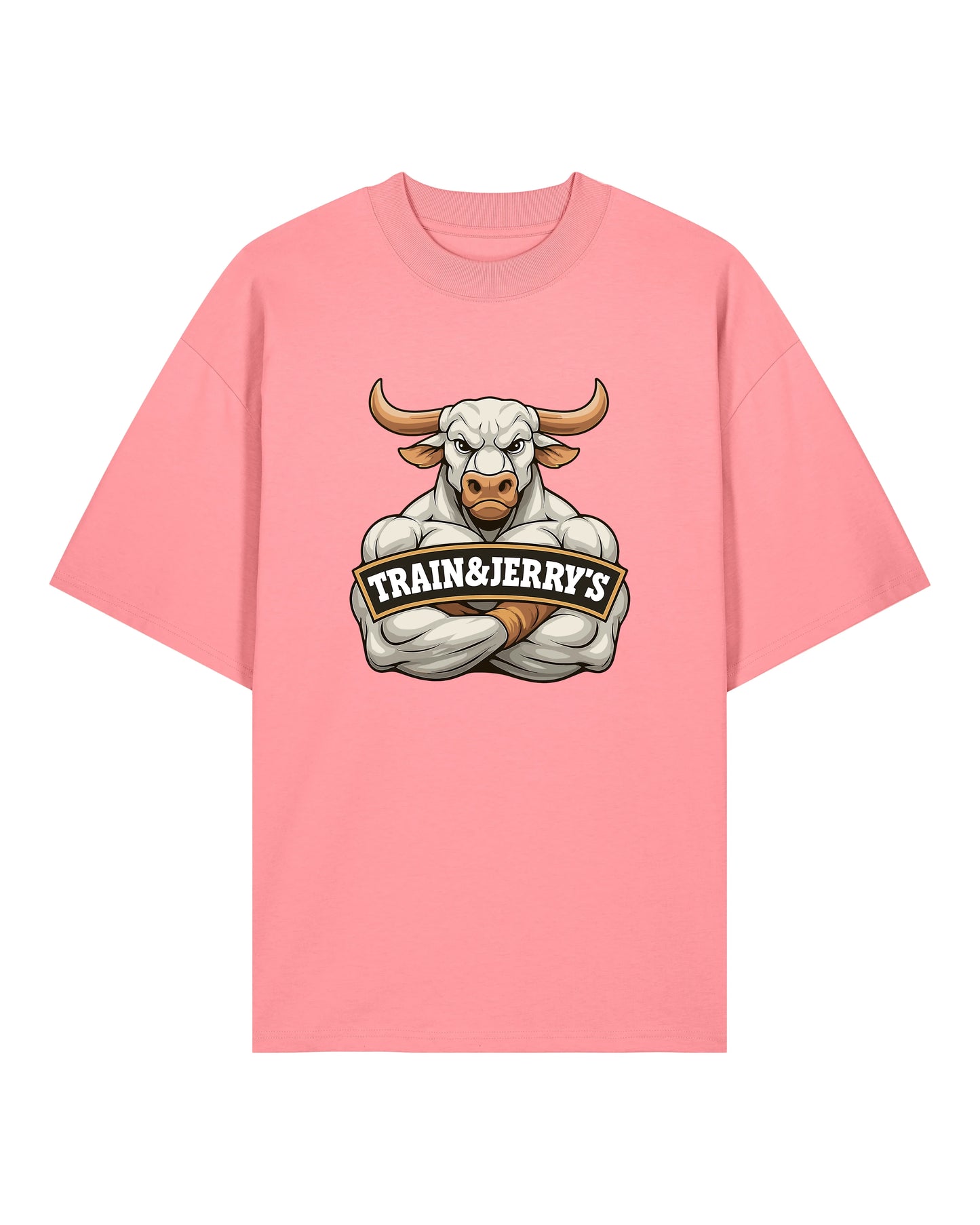 Train & Jerry’s Bull Gym Pump Cover Shirt pink Oversized 100% Bio-Baumwolle Teeflix – lustiges gym shirt, pump cover, sportshirt herren, unisex shirt