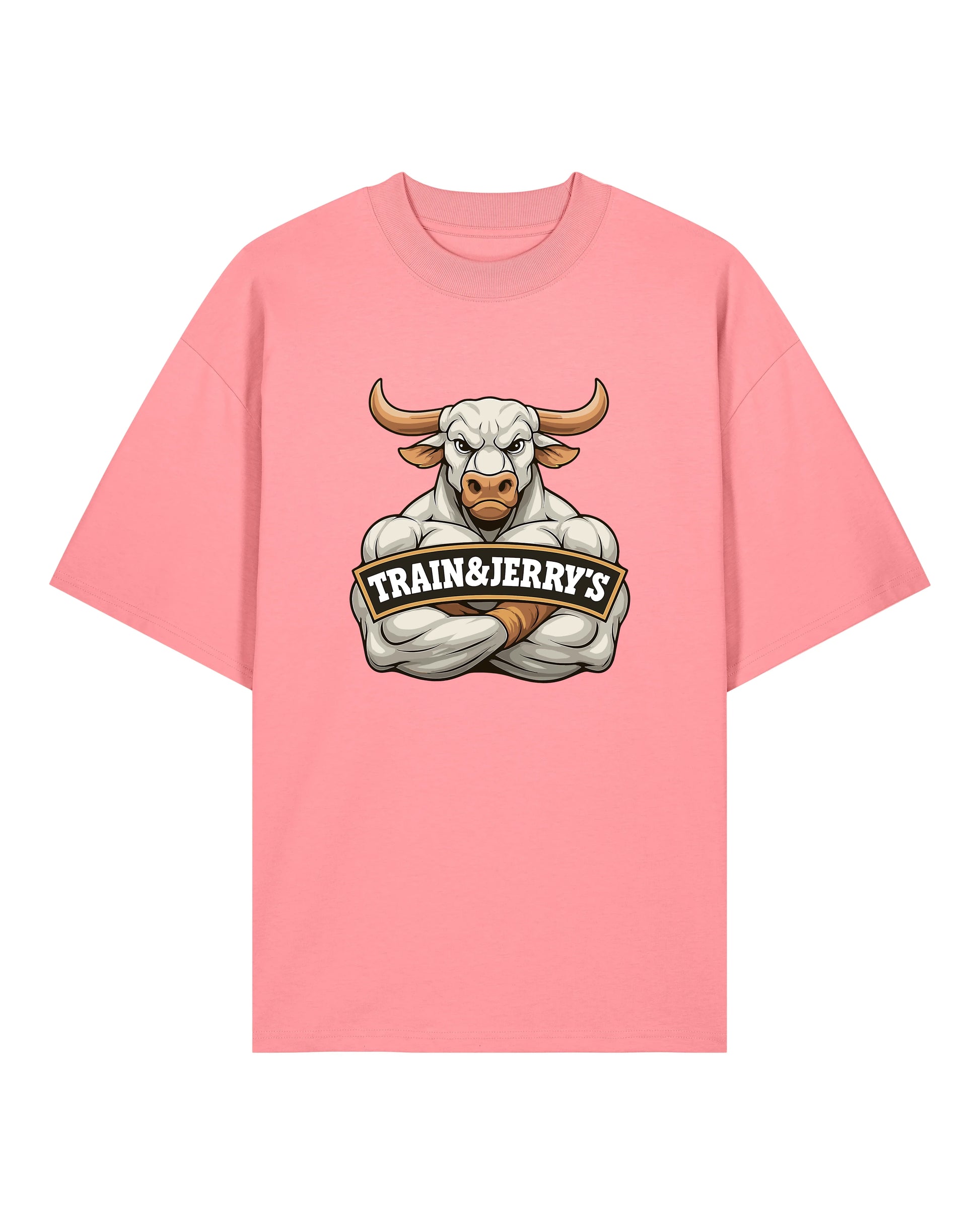 Train & Jerry’s Bull Gym Pump Cover Shirt pink Oversized 100% Bio-Baumwolle Teeflix – lustiges gym shirt, pump cover, sportshirt herren, unisex shirt