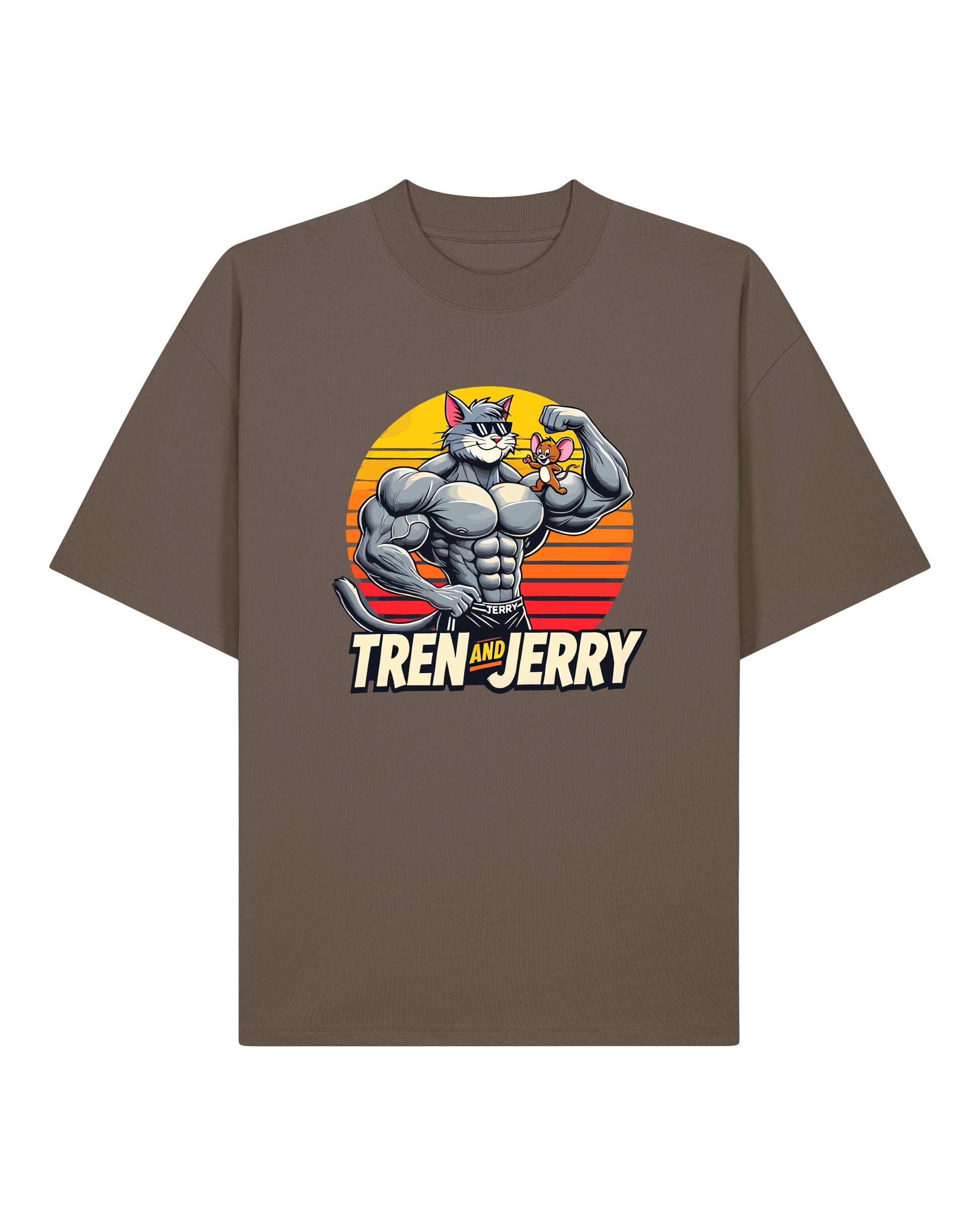 Tren and Jerry Pump Cover Shirt in Braun – Cartoon Fitness Shirt mit Pump Cover Design