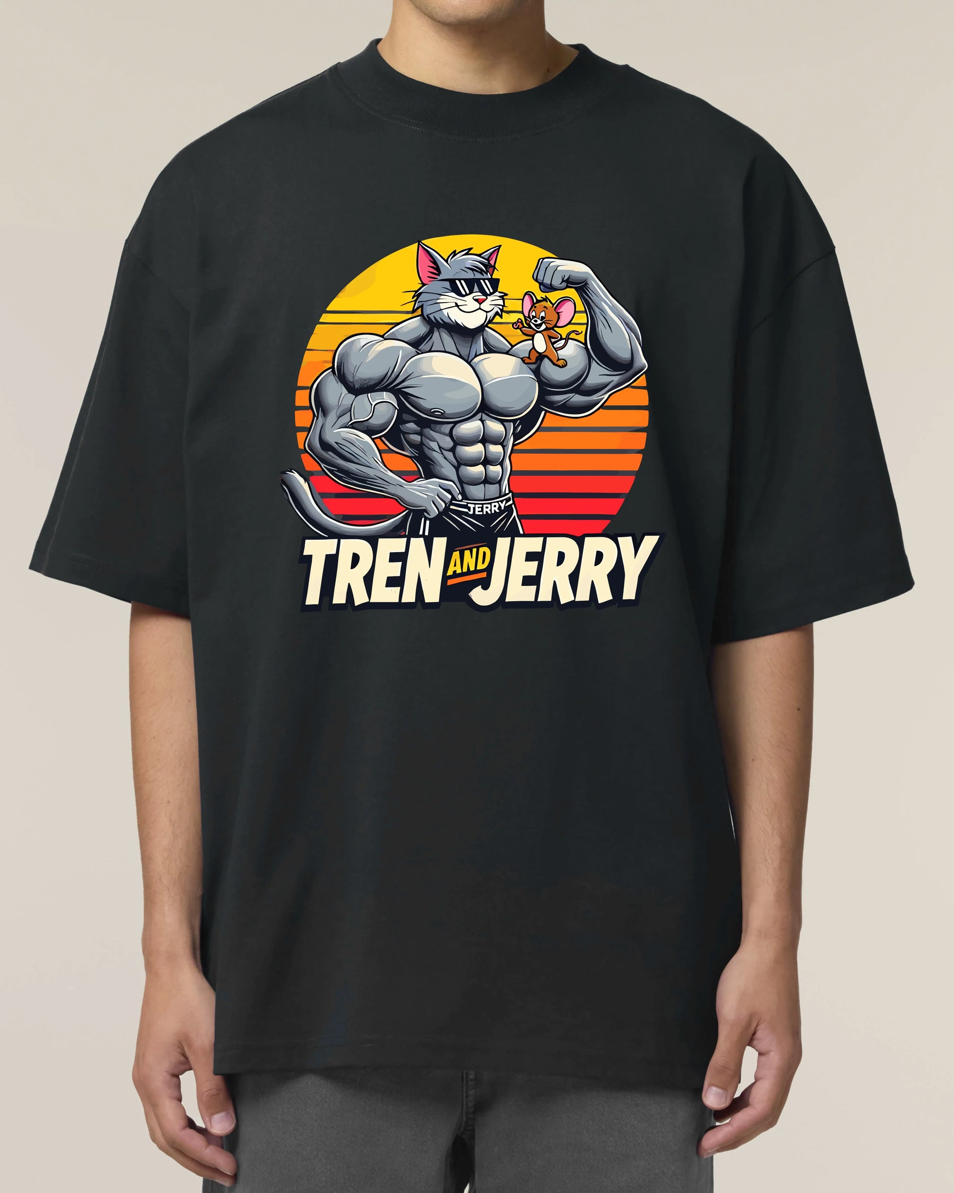 Tren and Jerry Pump Cover Shirt in Schwarz – Lustiges Gym T-Shirt für Fitness-Fans