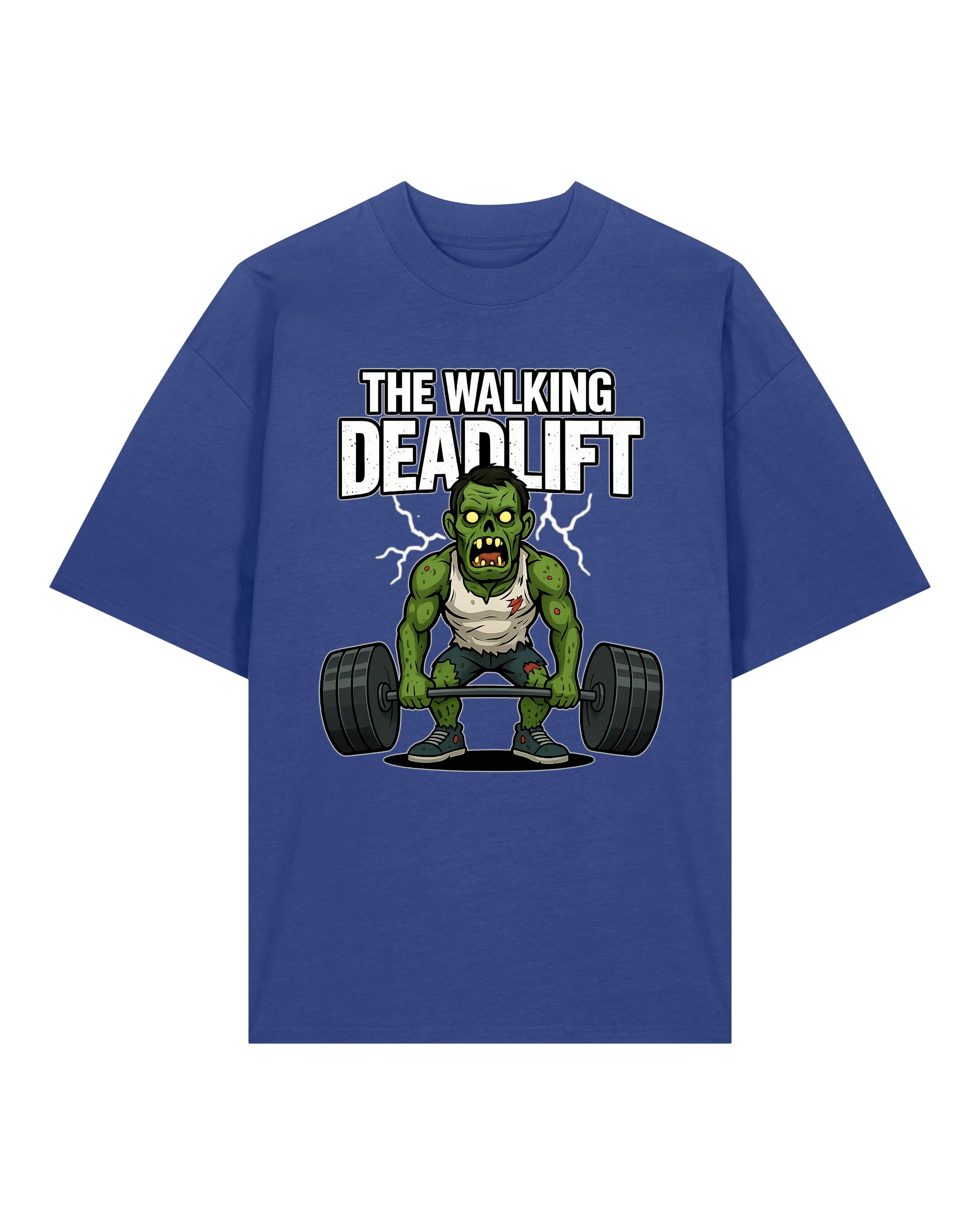 Oversized Gym Shirt „The Walking Deadlift“ in Blau – Pump Cover T-Shirt für Herren von Teeflix, 100% Bio-Baumwolle, Fitness Shirt