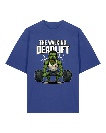 Oversized Gym Shirt „The Walking Deadlift“ in Blau – Pump Cover T-Shirt für Herren von Teeflix, 100% Bio-Baumwolle, Fitness Shirt