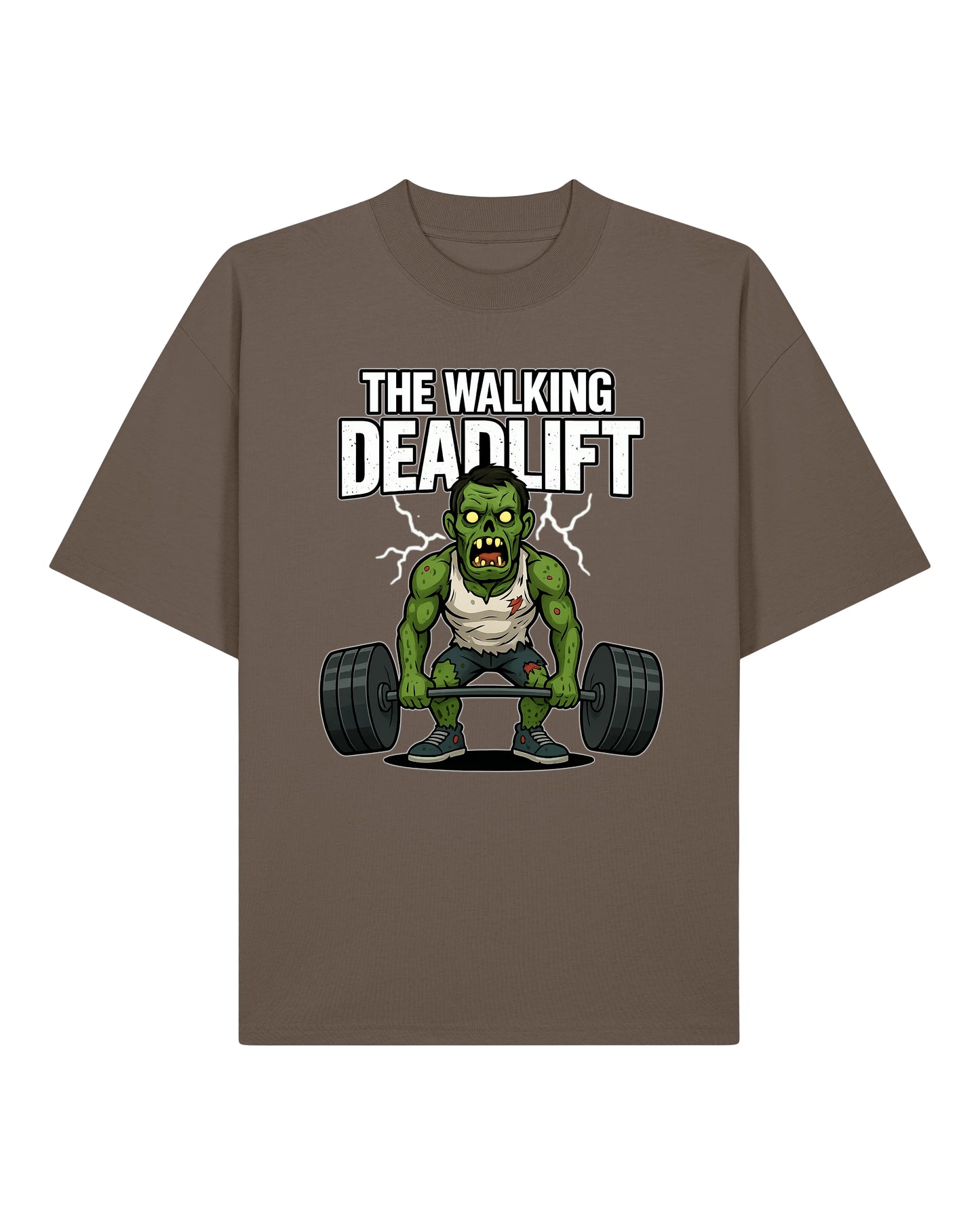 Oversized Gym Shirt „The Walking Deadlift“ in Braun – Lustiges Fitness Shirt von Teeflix, 100% Bio-Baumwolle, Pump Cover Herren
