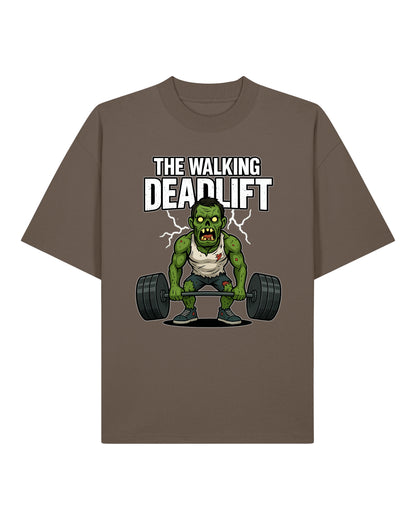 Oversized Gym Shirt „The Walking Deadlift“ in Braun – Lustiges Fitness Shirt von Teeflix, 100% Bio-Baumwolle, Pump Cover Herren