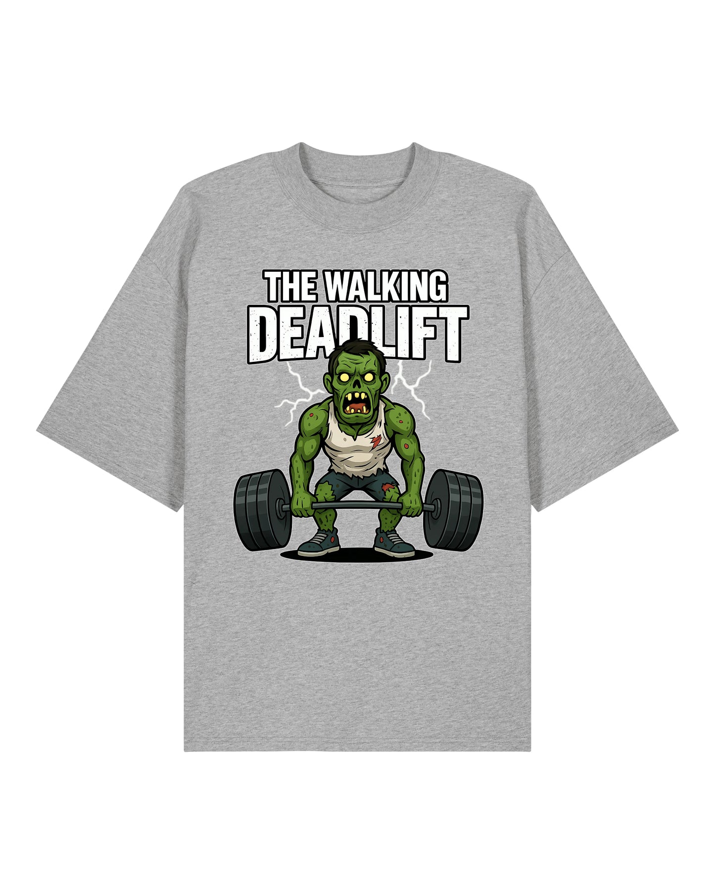 Oversized Gym Shirt „The Walking Deadlift“ in Grau – Pump Cover T-Shirt von Teeflix, 100% Bio-Baumwolle für Training & Bodybuilding