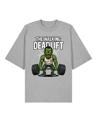 Oversized Gym Shirt „The Walking Deadlift“ in Grau – Pump Cover T-Shirt von Teeflix, 100% Bio-Baumwolle für Training & Bodybuilding
