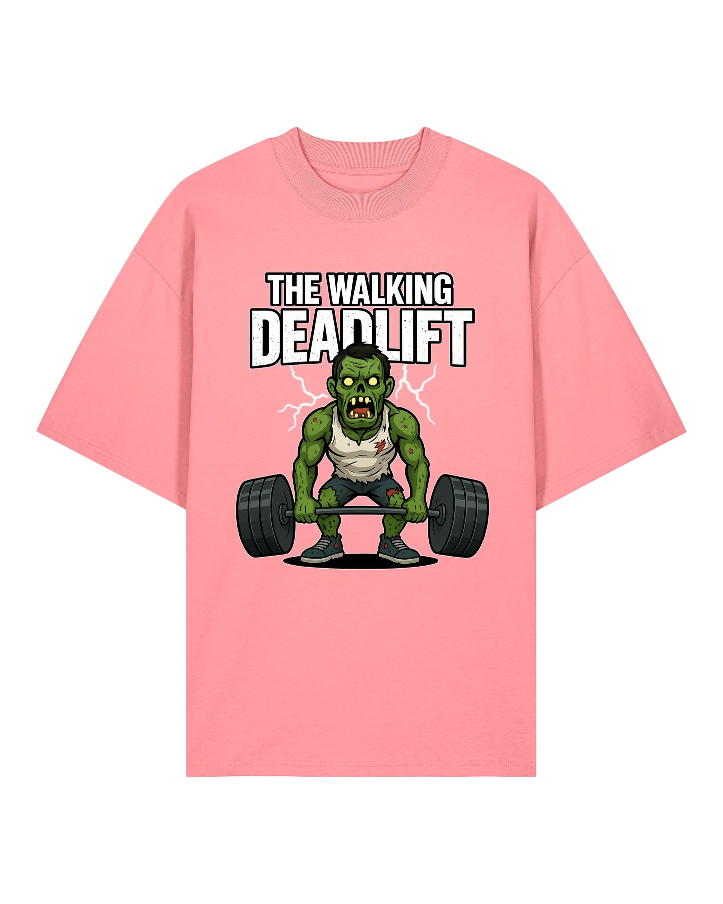 Oversized Gym Shirt „The Walking Deadlift“ in Weiß – Lustiges Pump Cover T-Shirt von Teeflix aus 100% Bio-Baumwolle, Fitness Fun Shirt