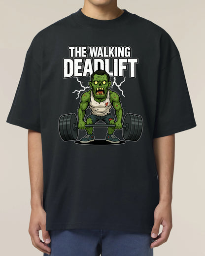 Oversized Gym Shirt „The Walking Deadlift“ in Schwarz – Pump Cover T-Shirt von Teeflix, 100% Bio-Baumwolle, Gym Shirt Herren & Damen