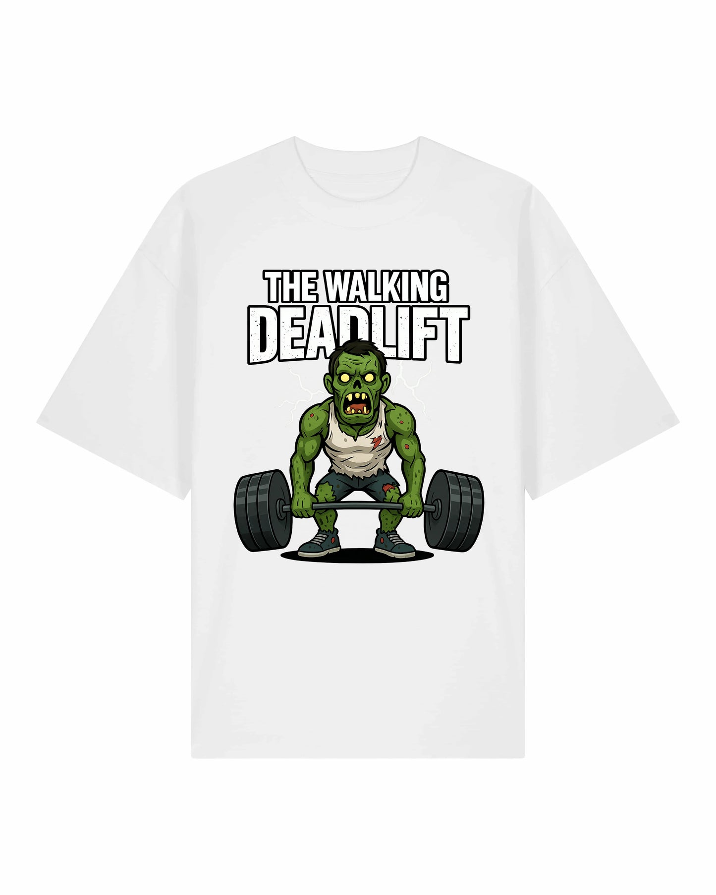 Oversized Gym Shirt „The Walking Deadlift“ in Weiß – Lustiges Pump Cover T-Shirt von Teeflix aus 100% Bio-Baumwolle, Fitness Fun Shirt