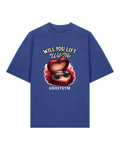 Teeflix Will You Lift With Me Gym Shirt Blau Oversized Pump Cover Bio-Baumwolle Training Shirt Herren