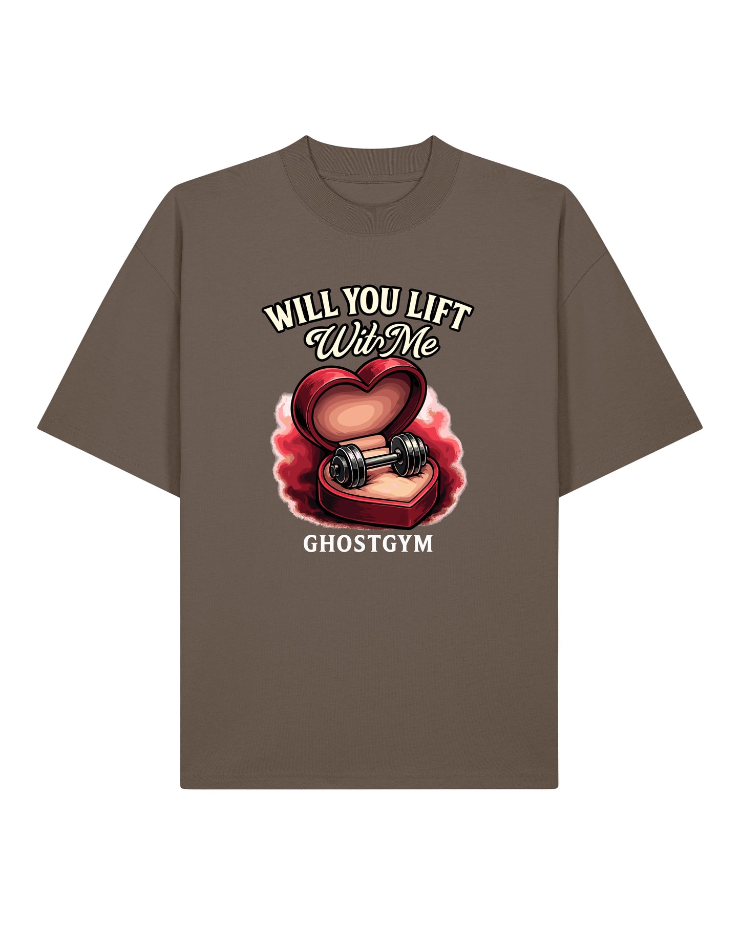 Teeflix Will You Lift With Me Gym Shirt Braun Oversized Pump Cover Bio-Baumwolle Lustiges Gym Shirt