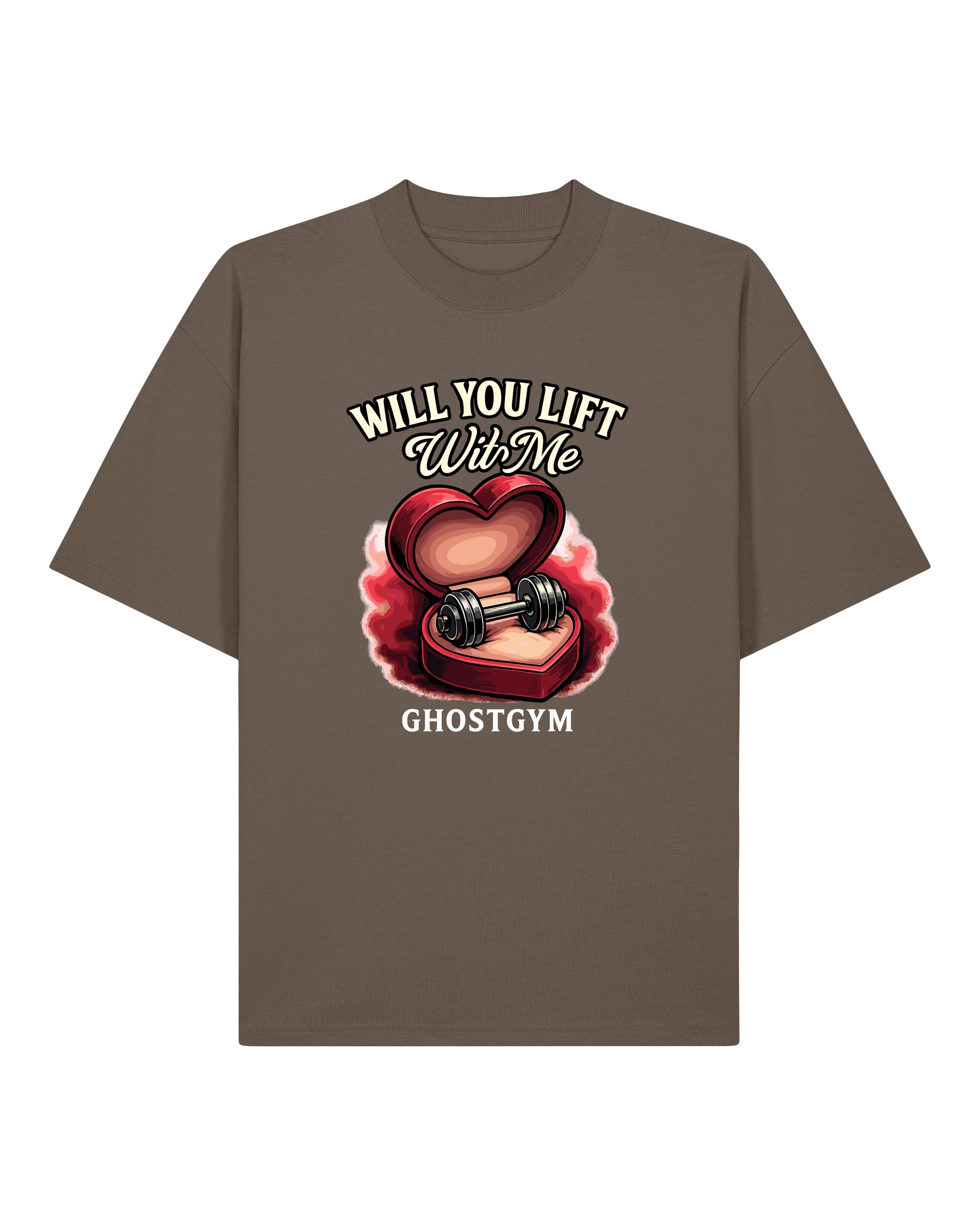 Teeflix Will You Lift With Me Gym Shirt Braun Oversized Pump Cover Bio-Baumwolle Lustiges Gym Shirt