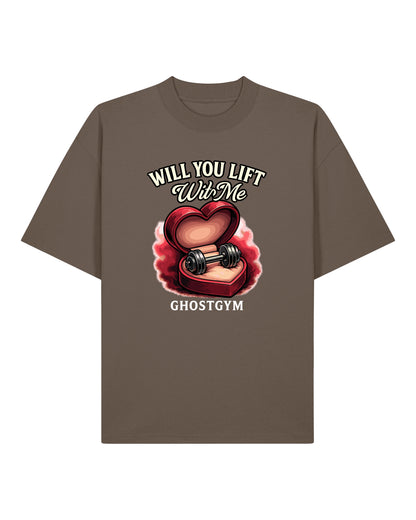 Teeflix Will You Lift With Me Gym Shirt Braun Oversized Pump Cover Bio-Baumwolle Lustiges Gym Shirt