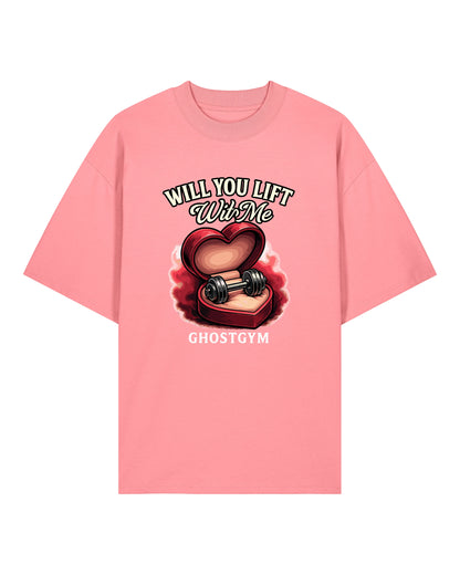 Teeflix Will You Lift With Me Gym Shirt Rosa Oversized Pump Cover Bio-Baumwolle Lustiges Fitness Shirt