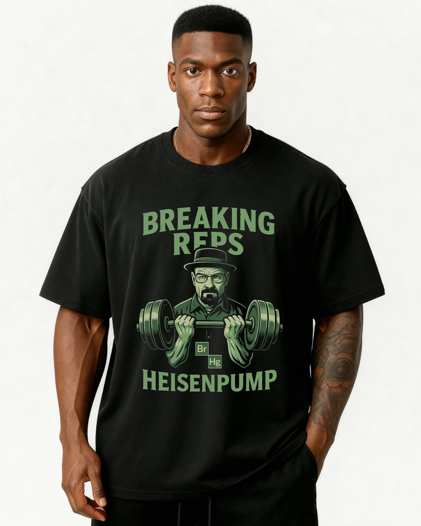 Oversized Gym T-Shirt Schwarz – Breaking Reps Heisenpump Frontprint